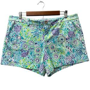 Lilly Pulitzer Shorts Blue Callahan Knit Low Rise Stretch Beach Resort Sz. 14